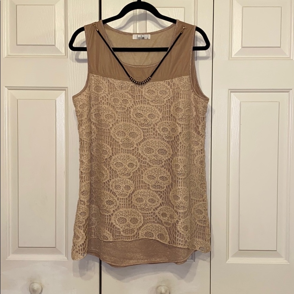 Lola Skull Face Knit Tank Top sz L